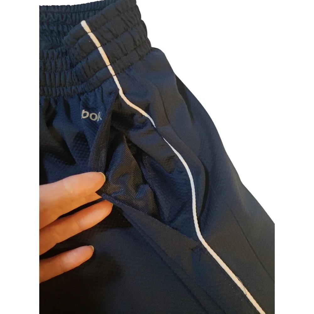 Reebok Mens Pants L Blue Drawstring Flat‎ Front Side High Rise Pockets Track